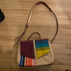 Tory Burch color block handbag (maroon, beige) like new